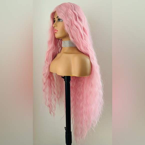 Long Pink Premium Fiber Lace Front Wig for Fashion/Cosplay/Gaming & More! 🌸 - Picture 7 of 9